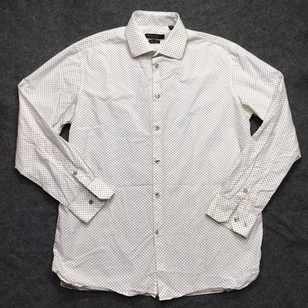 VARVATOS Aaron Shirt Men M/L 16 White Black Micro Dot Regular Fit Dress Casual